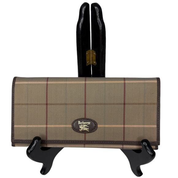 Burberrys Burberry Brown Check Canvas and Leather Long Wallet Authentic